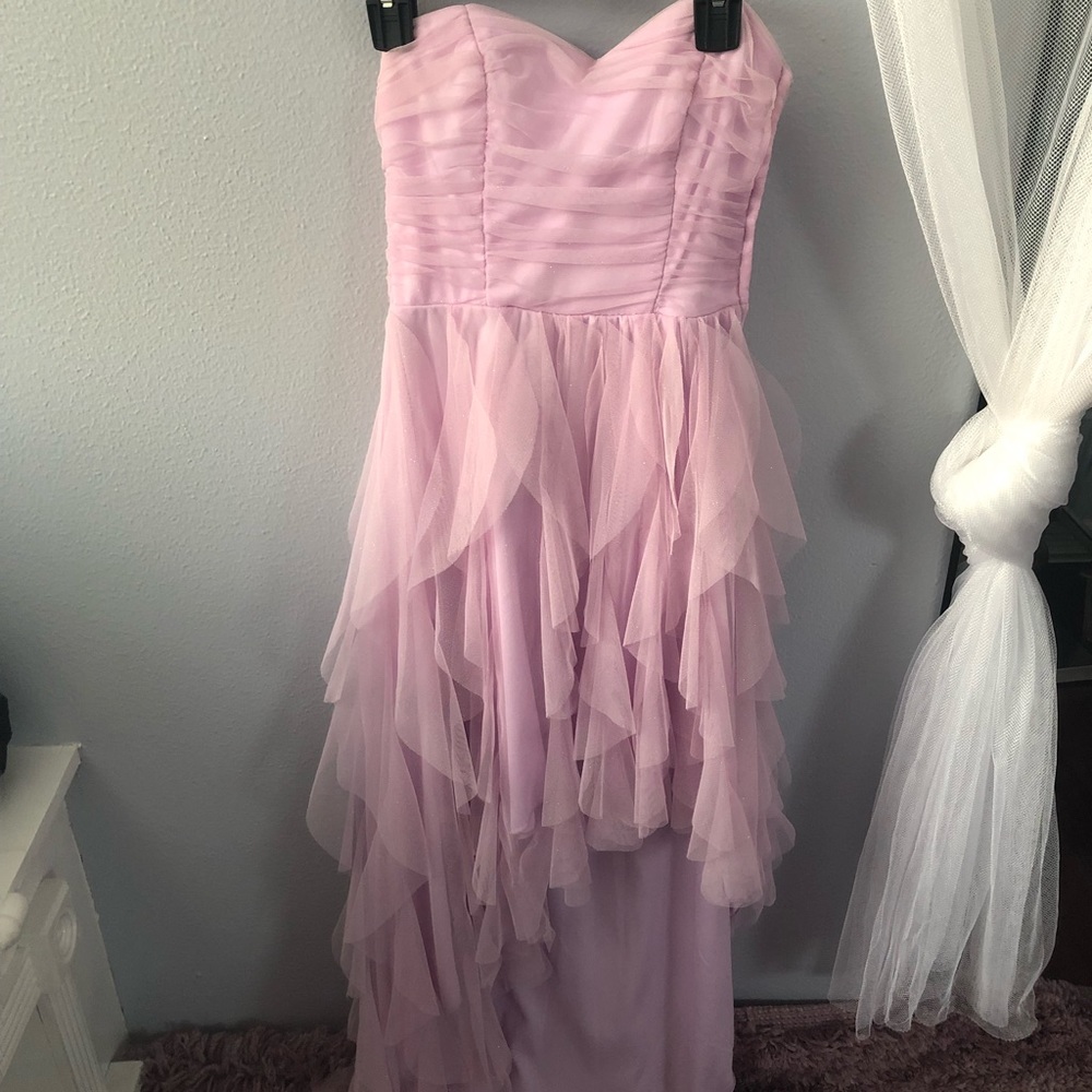 lavander/light pink strapless homecoming dress